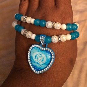 Pretty blue and white heart designer inspired bracelet